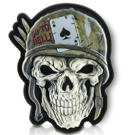 M-Tac Skull in a Helmet PVC Patch - Morale Badge for Tactical Military Army Gear with Hook Fastener (Olive)