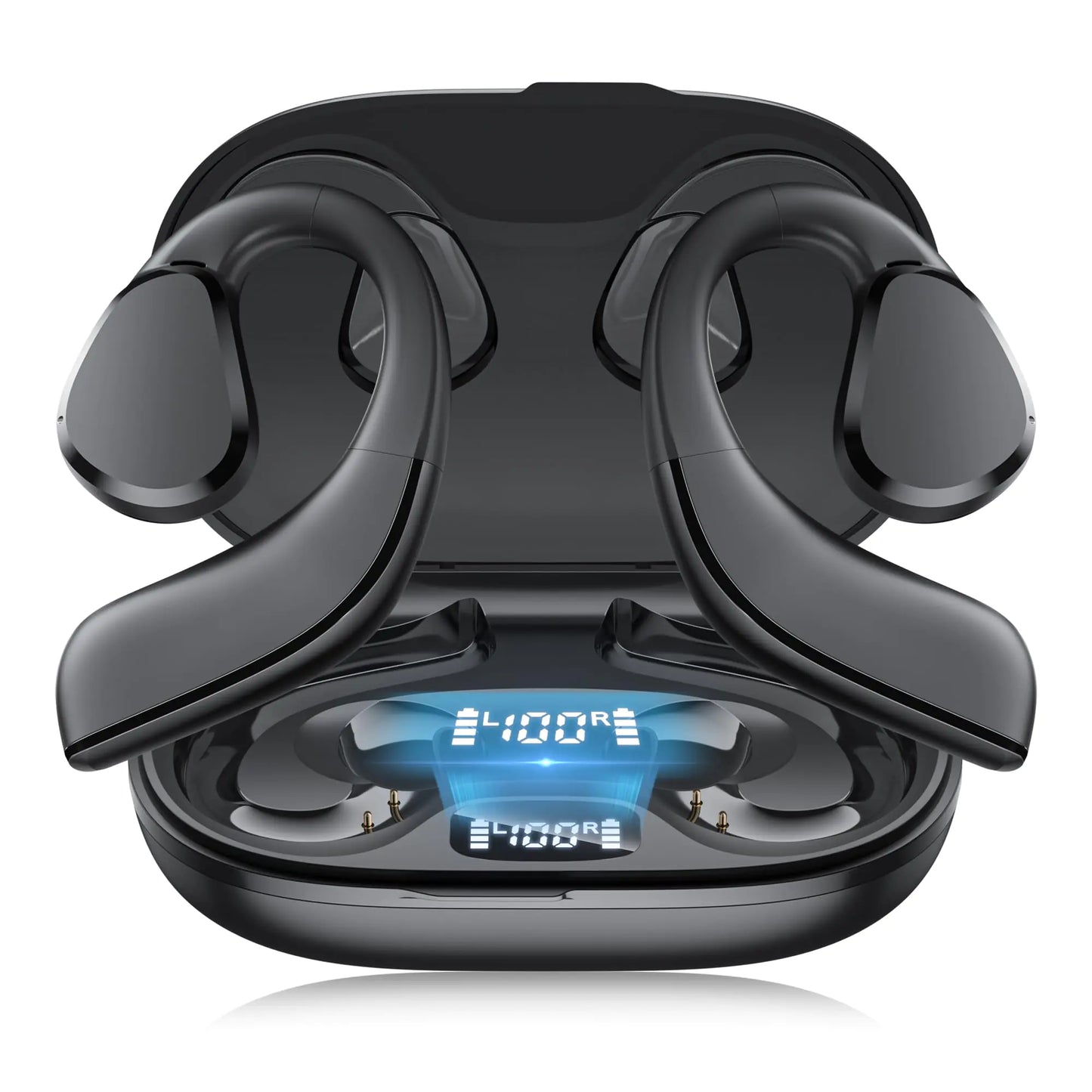 TTQ Open Ear Headphones Open Ear True Wireless Earbuds Bluetooth 5.3 Wireless Sports Earbuds with Earhooks 60H Playtime Charging Case & LED Display Waterproof Earbuds for Running Workout