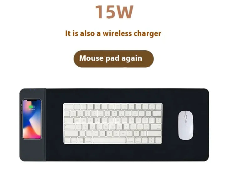 15W Magnetic Wireless Charging Mouse Pad, Double-layer PU Leather, Integrated Magnetic Combo