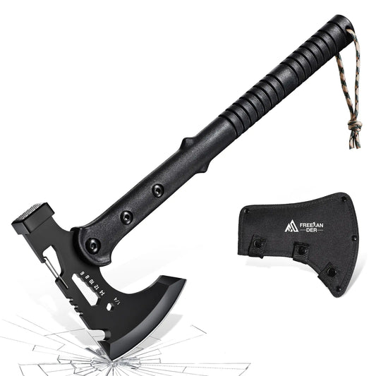 Freelander Tomahawk with Sheath Sharp Tactical Tomahawk Tactical Axe with Clip and Bottle Opener Portable Tomahawk Axe with Hammer Light Survival Tactical Hatchet for Survival Hiking and Camping
