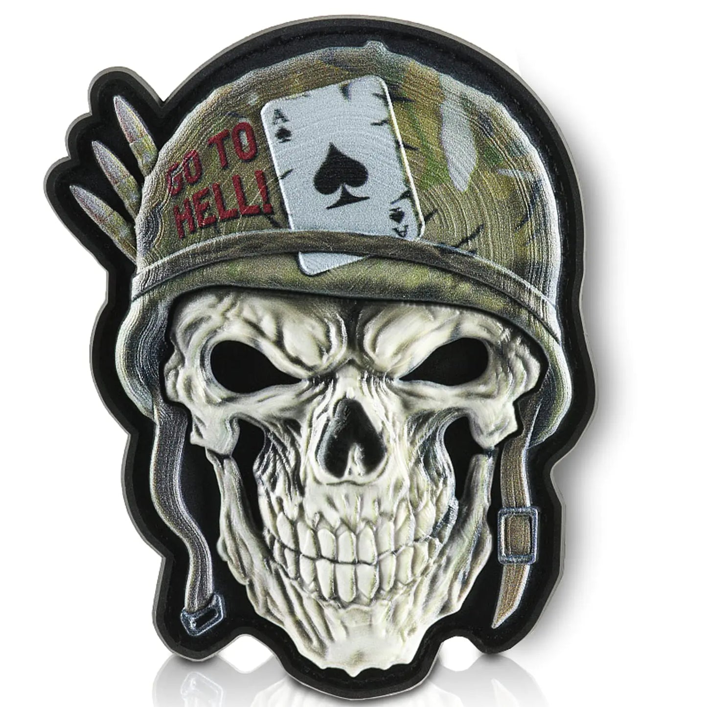 M-Tac Skull in a Helmet PVC Patch - Morale Badge for Tactical Military Army Gear with Hook Fastener (Olive)