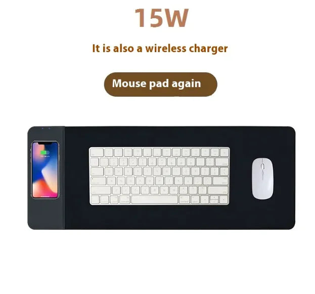 15W Magnetic Wireless Charging Mouse Pad, Double-layer PU Leather, Integrated Magnetic Combo