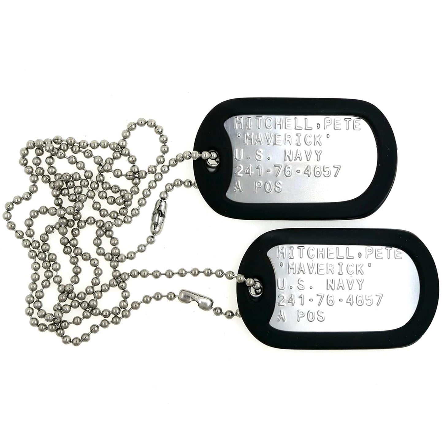 Stainless Steel Military Dog Tag Set Personalized Military Dog Tags Complete Steel Ball Chain and Black Tag Silencers Tags in Stainless Steel